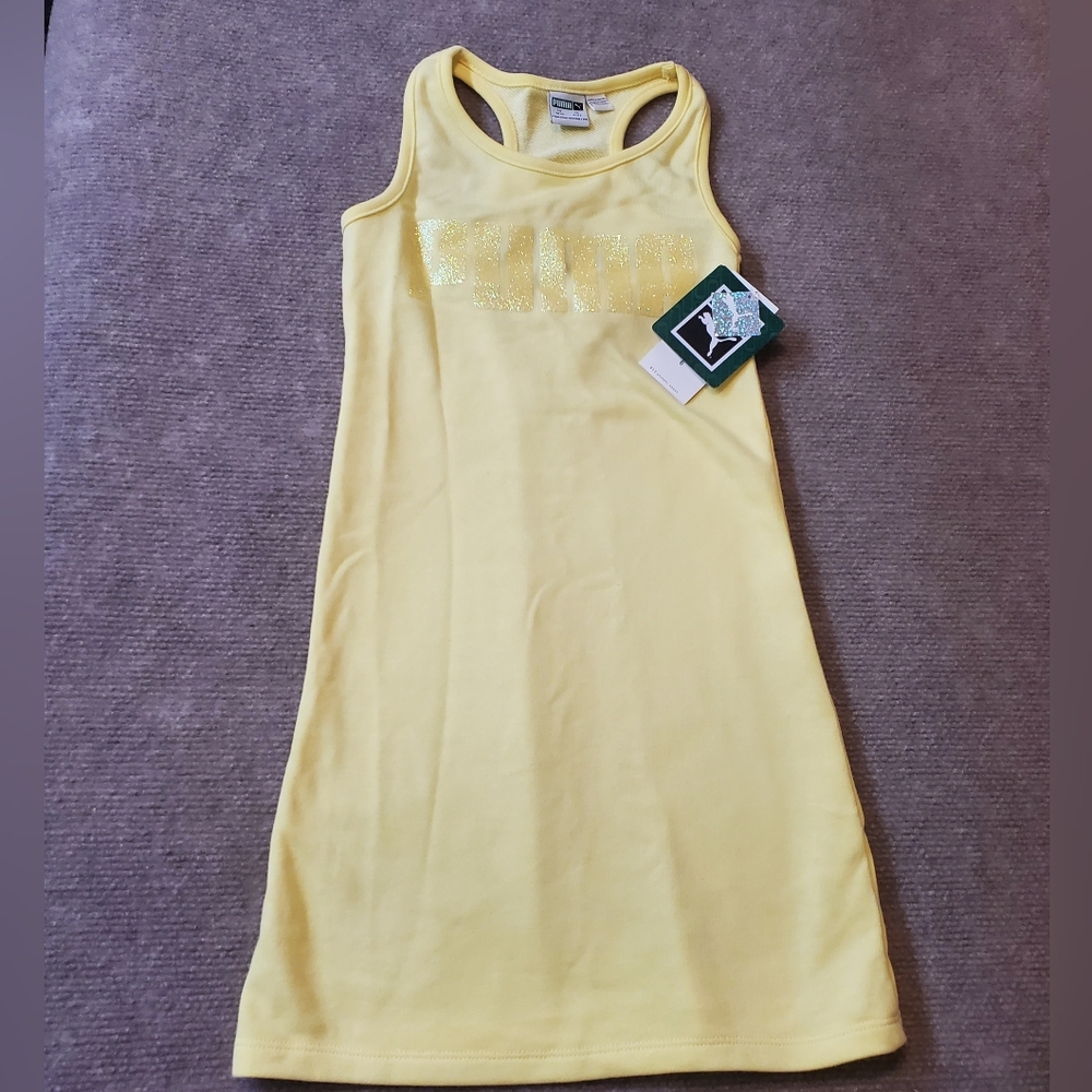 NWT Puma Girl's 6 XS Yellow Racerback Dress Glitter Logo Nwt